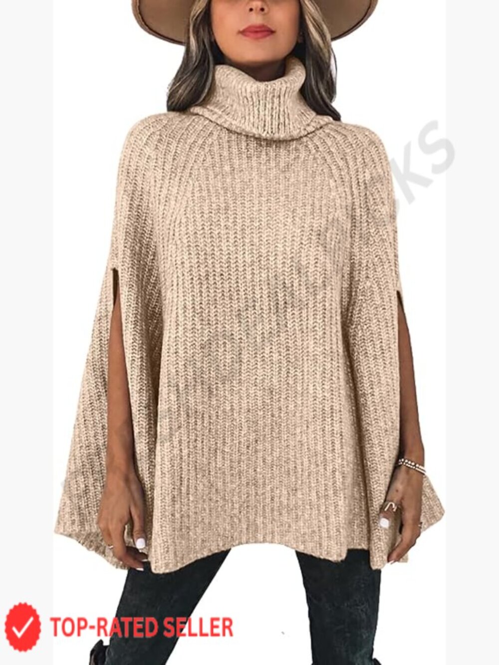 Chunky Knit Turtleneck Poncho Sweater Elegant Cape Wrap Pullover Winter